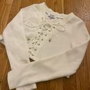 Sabo Skirt White Long Sleeve Lace up Tie Ribbed Crop Top Photo 2