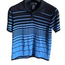 August Silk  Knits 100% Silk Blue/Black Striped Top. Size Large. Photo 1