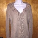 st. john's bay Tan Ruffled St John’s Bay Cardigan Sweater Size Small Photo 3