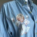 Vintage 90’s Oversized Denim Top With Cherub Angels Blue Size L Photo 3