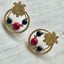 Black Bead Gold tone red and  post earrings Photo 0