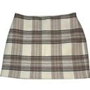 H&M Womens  Cream Brown Gray Plaid Wool Blend Mini Skirt Side Zip Size 12 Photo 0