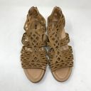 Petal Earth Women's Sz 9.5  Back Zip Wedge Heeled Sandals Laser Cut Leather Brown Photo 2