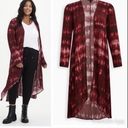 Torrid Women's  Wine Tie Dye Gauze Kimono Cardigan Size 4 Red Long Sleeve EUC Photo 1