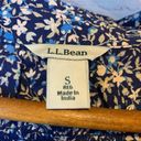 L.L.Bean  popover blouse blue tan floral roll sleeve Size Small Photo 5