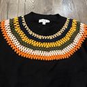 THML  Women’s S  Pullover Sweater Black Colorful Open Crochet Afghan Knit Collar Photo 1