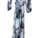 Sans Souci NWT Tropical Palm Print Off Shoulder Tie Maxi Dress 3/4 Sleeve M White F0100 Photo 4