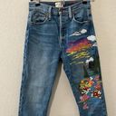 Alice + Olivia  AO LA High Rise Girlfriend Embroidered Mountain Jeans, Size 25 Photo 2