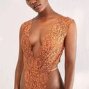 We Are HAH NEW HAH Brown Sugar Cut to the Chase Lace V-neck Lingerie Boho Bodysuit XS Photo 1