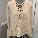 Roxy  Get Comfy Light Pink Lace Up Front Crochet Cuff Pullover Sweater Size Large Photo 1