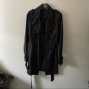 Tahari  Black Ruffle Detail Trench Coat Photo 1