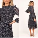 Petal and Pup  Edwina Shirred Frill Long Sleeve Midi Dress - NAVY FLORAL Size 4 Photo 2