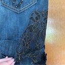 Bebe Long Denim Lace Applique Embellished Maxi Gusset Skirt Y2K Art to Wear Photo 11