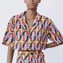 ZARA Linen Geometric Pattern Short Sleeve Crop Top Size XS Photo 0