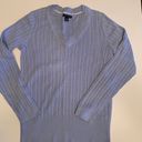 Tommy Hilfiger  V- Neck Cable Knit Sweater Lt Blue Photo 6