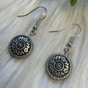 Vintage medallion circle dangle silver tone earrings Photo 0