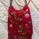 Red Embroidered Floral Beaded Purse Photo 0