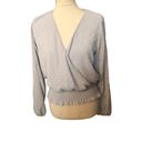 Q&A  light gray Swiss dot crossovers long sleeve blouse fully lined size L Photo 2