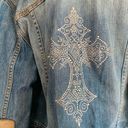 Old Navy Y2K  Denim Blue Jean Cotton Jacket Back Bedazzled Silver Sparkle Cross Photo 6