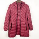 London Fog  Burgundy Lightweight Packable Down Hooded Full Zipper Puffer Jacket Photo 6