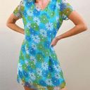 Vintage Blue  Daisy Floral Print Short Sleeve Mini Mod Dress Photo 1