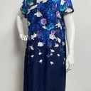 Talbots  Womens 14 Blue Floral Cotton Blend Short Sleeve Knee Shift Dress Photo 3