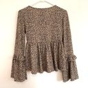 Peach Love California NEW NWT  Tan Brown Black Dotted Long Bell Sleeve Blouse S Photo 11