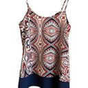 Collective Concepts  Red/Blue/Cream Abstract Print Cami with Solid Hem. Size L. Photo 3