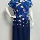 Talbots  Womens 14 Blue Floral Cotton Blend Short Sleeve Knee Shift Dress Photo 1