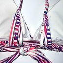 Raisin's NWT  Palm Leaf Print Triangle Bikini Top Strappy Tie Back White Pink Med. Photo 6