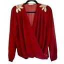 Harper  burgundy faux wrap metallic appliqué blouse size small Photo 0