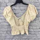 Sim & Sam  Crop Halter Top Beige Linen Blend Puff Sleeve Smocked Size XL Photo 4