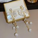 Elegant Bow White Pearl Dangle Drop Earrings for Women Gold Photo 2