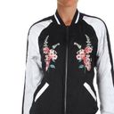 AQUA  CAPSULE Bomber Jacket Black Floral Embroidered full Zip satin Stretch XS Photo 0