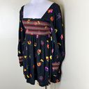 Urban Outfitters Isobel Smocked Mini Dress MEDIUM Black Floral Balloon Sleeve Photo 3