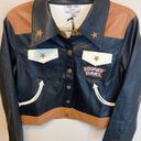 Unique Vintage  Looney Tunes Leather Style Black Long Sleeve Cropped Jacket Large Photo 3