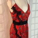 Cinq à Sept Cinq a sept Petra red silk bandanna black lace trim midi slip dress size 4 Photo 6