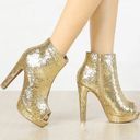 Allegra K  Women's Glitter Platform Chunky Heeled Open Toe Heel Ankle Boots Photo 0