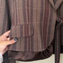 BCBGMAXAZRIA  Wool Blend Blazer Tie Front Brown Striped Silk Trim Ruffle Small Photo 3