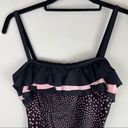 NWT Vintage Robby Len Y2K Polka Dot Ruffle One Piece Swimsuit Sz 14 Pin Up Style Black Photo 2