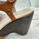 Jbu  Brown Vegan Leather Slingback T Stap Wedge Heel Size 8M Photo 4