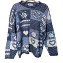 Vintage Blue Private Eyes 1X  Patchwork Granny Sweater Roses & Hearts Cottagecore Photo 0