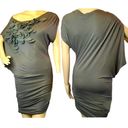 Lucy Paris New Lucy & Co Petal One Shoulder Dolman Tunic Embellished Mini Dress Green M/L Photo 1