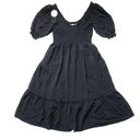 Hill House NWT  Louisa Nap Dress in Black Poly Crepe Smocked Midi L Pockets! Photo 2