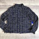 Apt. 9  Tweed Moto Jacket Womens NEW L Metallic Blue Black Zip Snap Button Pockets Photo 0