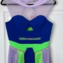 Three Floor Sz 4  High Time Royal Blue, Neon Green and Lavender Color Block Dress Photo 3