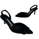 Manolo Blahnik  Maysli 70 Buckled Suede Slingback Pumps in Black Photo 5