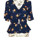 Nine Britton  SMALL Floral Front Scrunch Tie Keyhole Stomach Flair Hip Blouse Photo 31