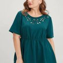 Bloomchic  Dark Green Round Neck Laser Cut Ruffles T-Shirt 22 24 3X NWT Photo 2