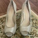 Audrey Brooke  Silver Metallic Peep Toe Platform Heel Cocktail Wedding Night Out Photo 0